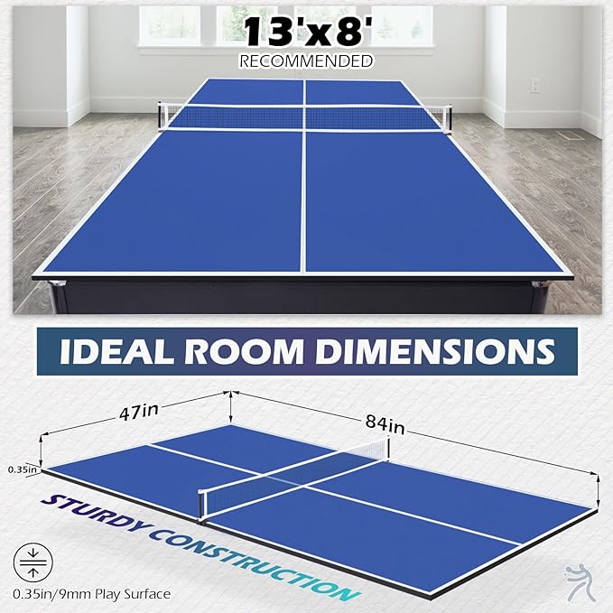 7FT Ping Pong Table Top with Net Set for Pool Table, Foldable Ping Pong Table Topper, Portable Table Tennis Conversion Top Includes Foam Padding for Protection, Easy Conversion