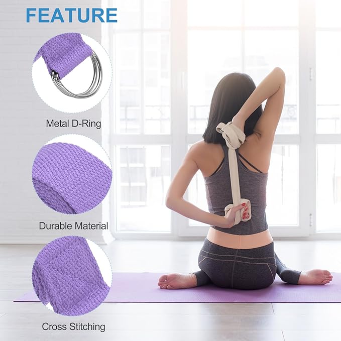 PATIKIL Yoga Strap for Stretching Cotton Yoga Belt with Adjustable Metal D-Ring Buckle Stretch Band for Fitness Pilates
