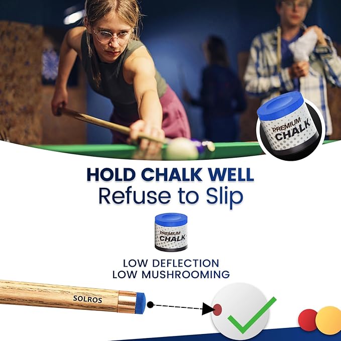 3 Pcs Pool Chalk Billiards Cue Stick Premium Chalk Pure Cube Round Chalk Table Accessories High Performance Low Deflection for Professional Tournament Snooker Blue - SOLROS