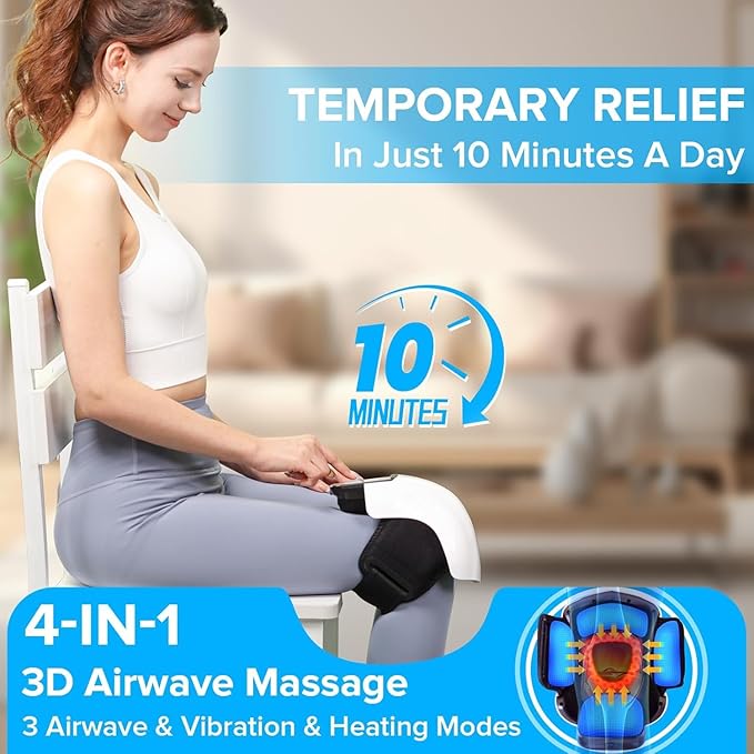 4-in-1 Knee Massager – Deep Heat, Red Light, Vibration & 3D Massage, Cordless and Portable with large LED Screen, Ideal for Joint Pain Relief & Post-Workout Recovery, Gift for Families and Friends