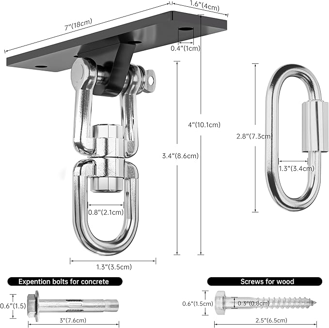 Heavy Bag Hanger,Punching Bag Mount Hanger Bracket,Ceiling Mount Hook 360°Rotation Wood Beam Holder Body Weight Strength Training Systems,Suitable for Swings and sandbags(900 LB Capacity)