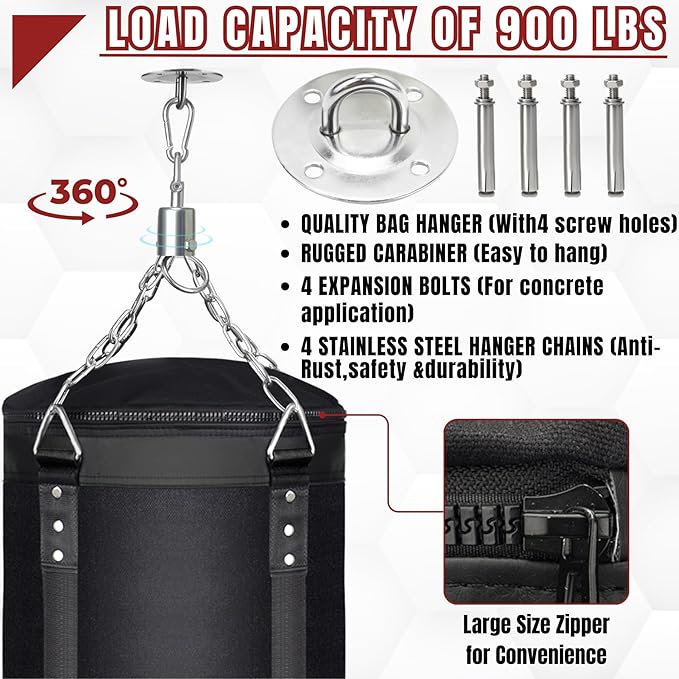 Hanging Punching Bag for Adults, 4ft New Upgrade Canvas Heavy Boxing Bag Set, Punching Bag with 12oz Boxing Gloves for MMA Kickboxing Muay Thai Training Home(Unfilled)