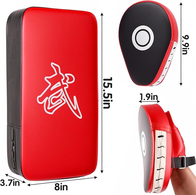 2-in-1 Punching Mitts Kick Pack Set, Boxing Mitts Focus Pads, Taewondo Kick Pad, Curved Boxing Gloves Adjustable Strike Shield, Martial Arts Training Equipment for Kickboxing, Karate, Muay Thai, MMA
