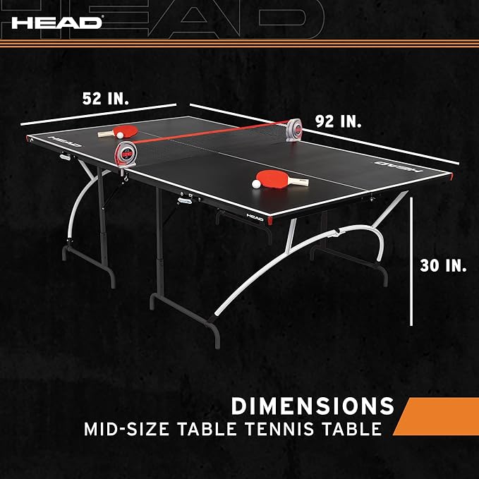 HEAD Easy Setup Ping Pong Table with Electronic Scorer - Junior Folding Table Tennis Table for Easy Storage - Game Room Table Includes 2 Paddles and Balls