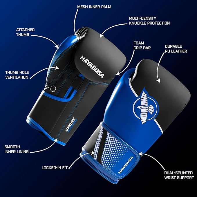 Hayabusa Sport Boxing Gloves for Men and Women – Dual-Splinted Wrist Support, Multi-Density Foam Padding, Contoured Fit – Ideal for Boxing, Kickboxing, and Muay Thai Training