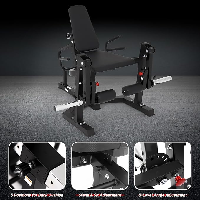 3 in 1 Leg Extension & Curl Machine, Separation Single Leg Extension, Stand Leg Curl, Leg Workout, Adjustable Bench, Plate Storage Rod, Compatible with 1'' & 2'' Weight Plates