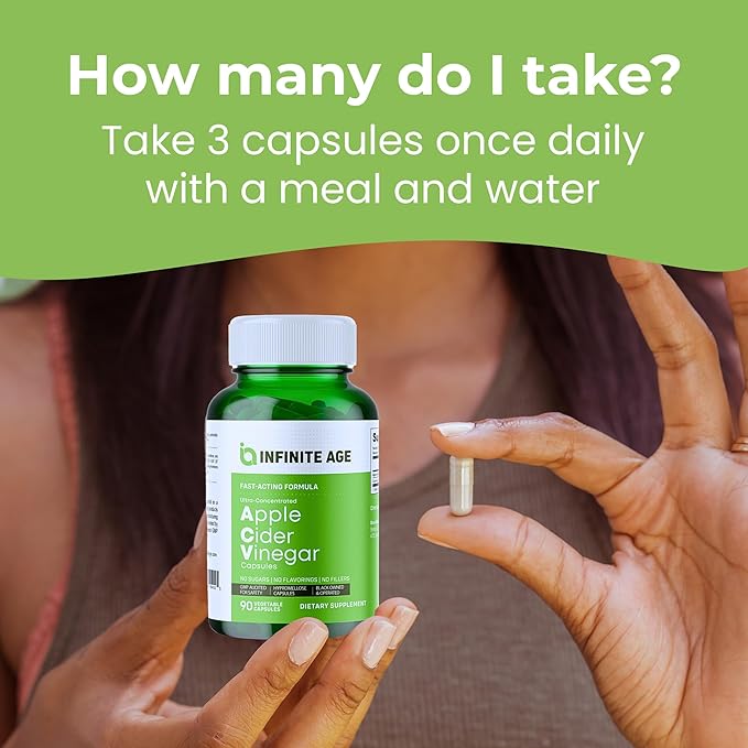 INFINITE AGE 1950mg Apple Cider Vinegar Capsules, 90 Count - Made in The USA, Vegan, Gluten Free, All-Natural - with 60mg Cayenne Fruit - No Fillers, Ultra Concentrated