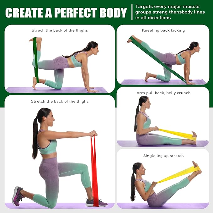 Resistance Bands, Exercise Bands, Physical Therapy Bands for Strength Training, Yoga, Pilates, Stretch Elastic Band with Different Strengths, Workout Bands for Home Gym