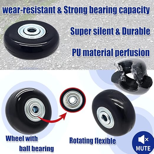 50mm Luggage Set of 4 Replacement Wheels for Trolley Case Travel Bags Caster Inline Roller Swivel Rubber Wheels Bearings Repair Kits with Axles 30mm&35mm&60mm