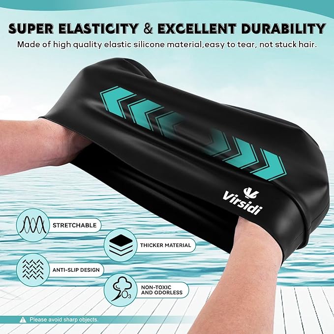 2 Pack Swim Cap for Women Men Adult, Silicone Swimming Caps for Short Long Hair, Waterproof Swim Hats Bathing Caps to Keep Hair Dry with Nose Clip and Earplugs