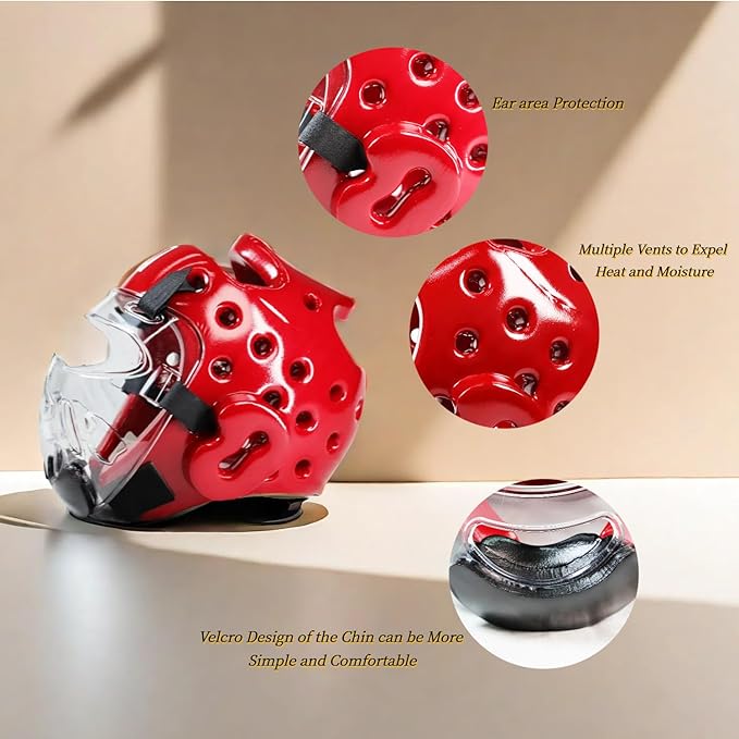 2PC Taekwondo Headgear Karate Headgear with Removable mask for Sparring Partner Muay Thai Taekwondo Karate MMA Training Children Adults