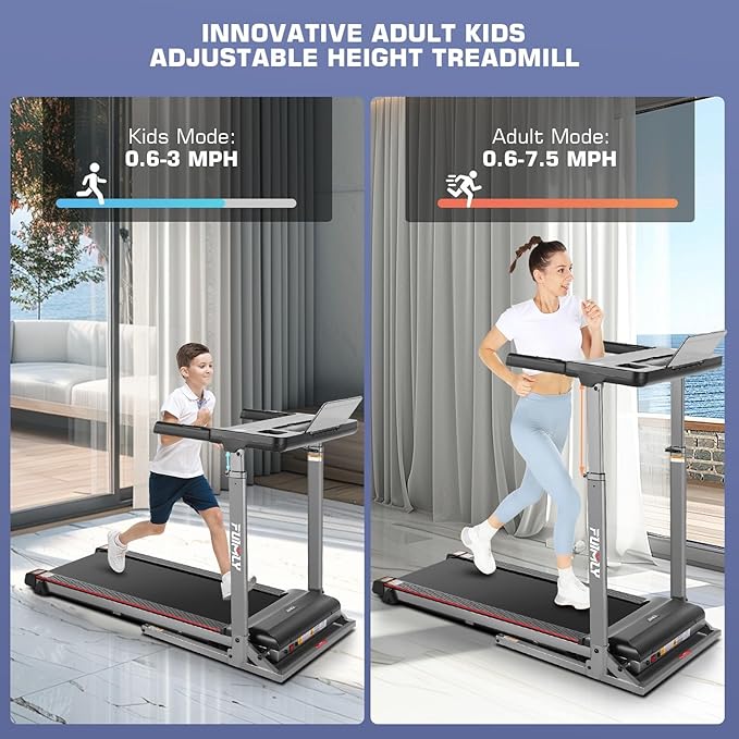 Treadmill with Desk Workstation & Adjustable Height, 300 LBS Weight Capacity, Folding Treadmill with 3 Level Incline, Bluetooth Speaker & App, Portable 2.5HP Walking Pad with Desktop for Home Office