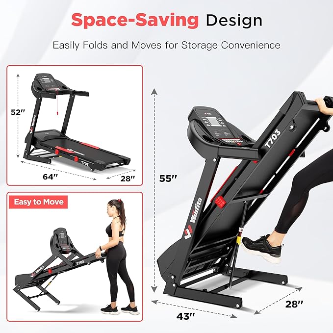 Treadmills for Home, Folding Treadmill with Auto Incline, 300 LBS Capacity, 8MPH or 10MPH Max Speed, Double Deck Shock-Absorbing Running Machine with Bluetooth, App, 64 Programs, Pulse Monitor