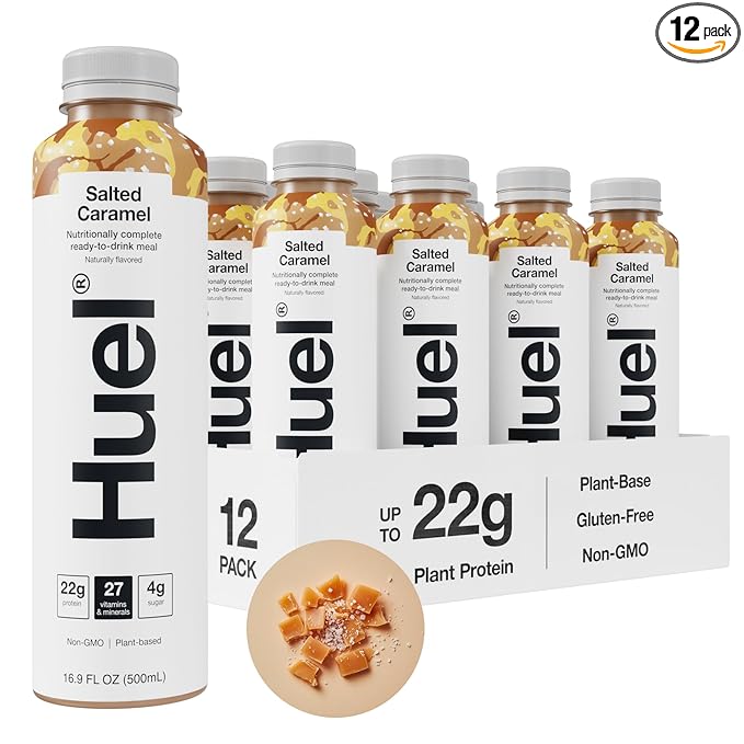 Huel Ready-to-Drink | Salted Caramel Meal Replacement Drink | High Protein Drink | Nutritionally Complete, Low Sugar, High Fiber, Plant Based, Vegan, Healthy | 22g Protein Per Bottle, 16.9 Fl Oz (12 Pack)