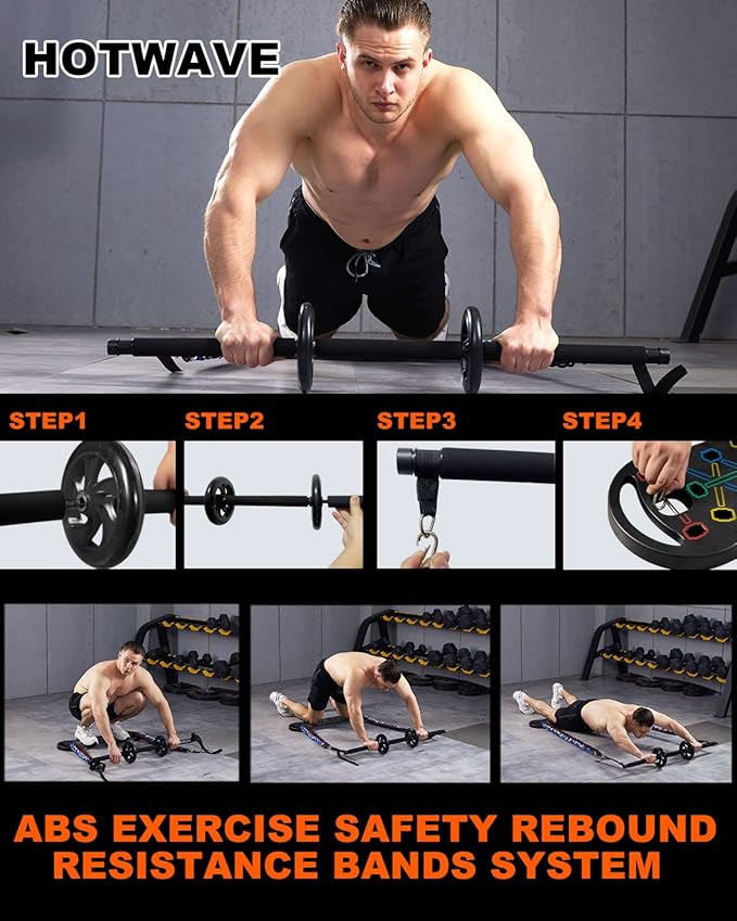 HOTWAVE Portable Exercise Equipment with 16 Gym Accessories.20 in 1 Push Up Board Fitness,Resistance Bands with Ab Roller Wheel,Full Body Workout at Home