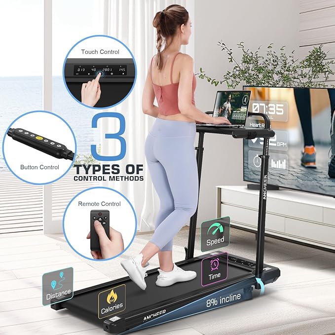 Walking Pad Treadmill with Desk Workstation,3.0 HP Foldable Treadmills with 12% Incline & Handle Bar,300lbs Capacity,2s Folding,Ultra-Quiet,Small/Compact Under Desk Treadmills for Home Ofiice