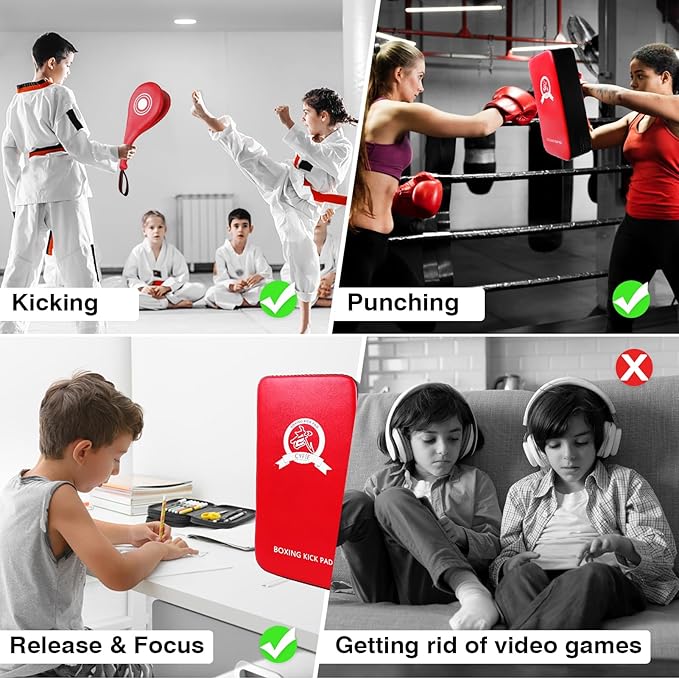 3 in 1 Boxing Training Equipment, Punching Mitts, Martial Arts Target Training Paddle and Kicking Pad for Kickboxing, Taekwondo, Karate, Muay Thai, Dojo, MMA, Sparring for Kids, Toddler, Women