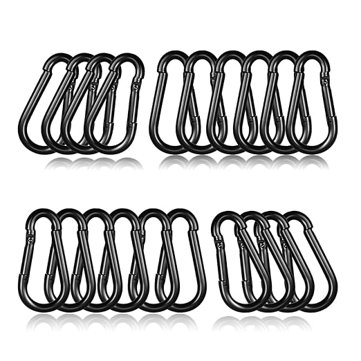 20PCS M6 Black Carabiner Clip,2.36Inch Bulk Carabiner Clips Small Snap Hook Quick Link,Spring Link Buckle for Fishing Camping Hammock Dog Leashes-270LBS Holding Capacity