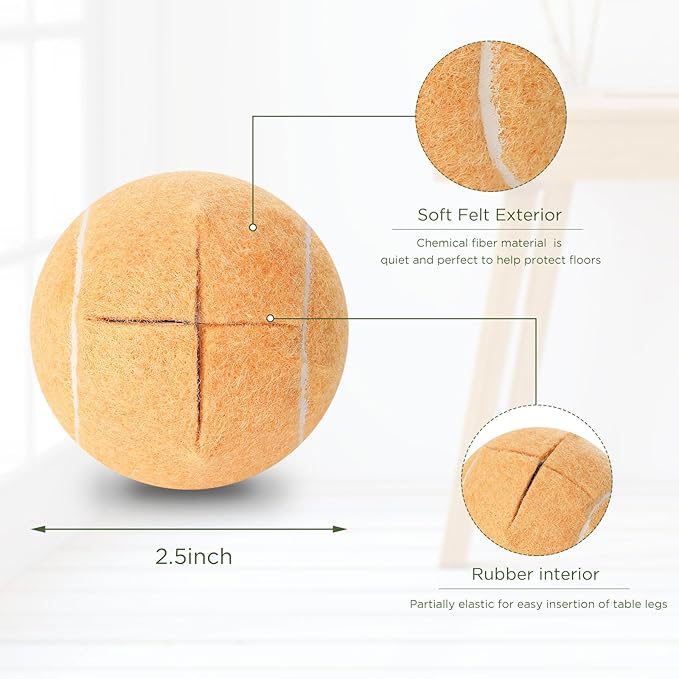 24 Pcs Precut Tennis Balls for Furniture Legs and Floor Protection Chairs Desks Furniture Tennis Balls for Chairs Feet Long Lasting Foot Covers(Beige)