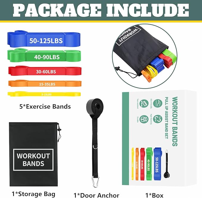 Exercise Bands Resistance Bands for Working Out,Pull Up Bands Set,at Home Workout Equipment,Workout Bands for Men and Women,Stretch Bands for Exercise