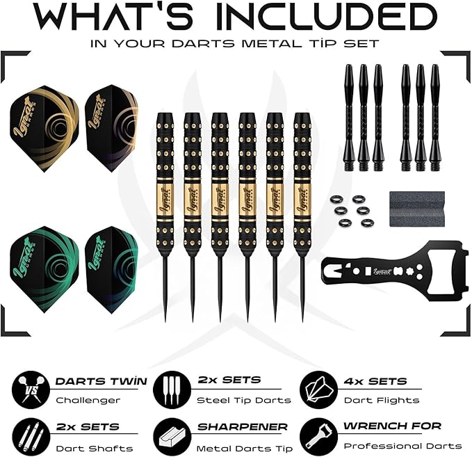 IgnatGames Premium Steel Tip Darts – 3/6/12 Pack Brass Barrels with Aluminum Shafts, 16 GlideXPro Flight Set, Tool Kit & Giftable Case