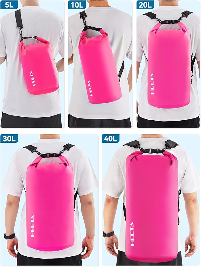 HEETA Waterproof Dry Bag for Women Men(Upgraded Version) 5L/10L/20L/30L/40L Roll Top Lightweight Dry Storage Bag Backpack with Emergency Whistle for Travel, Swimming, Boating, Kayaking, Camping, Beach
