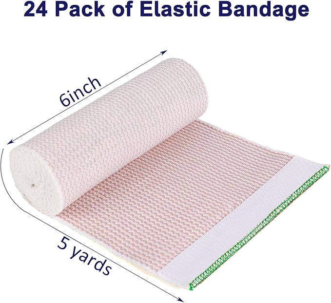24 Pack Elastic Bandage Wrap 6” Bandage Wrap with Hook and Loop Closure on Both Ends Self Adhesive Bandage Wrap for Sports, Medical, and Injury Recovery
