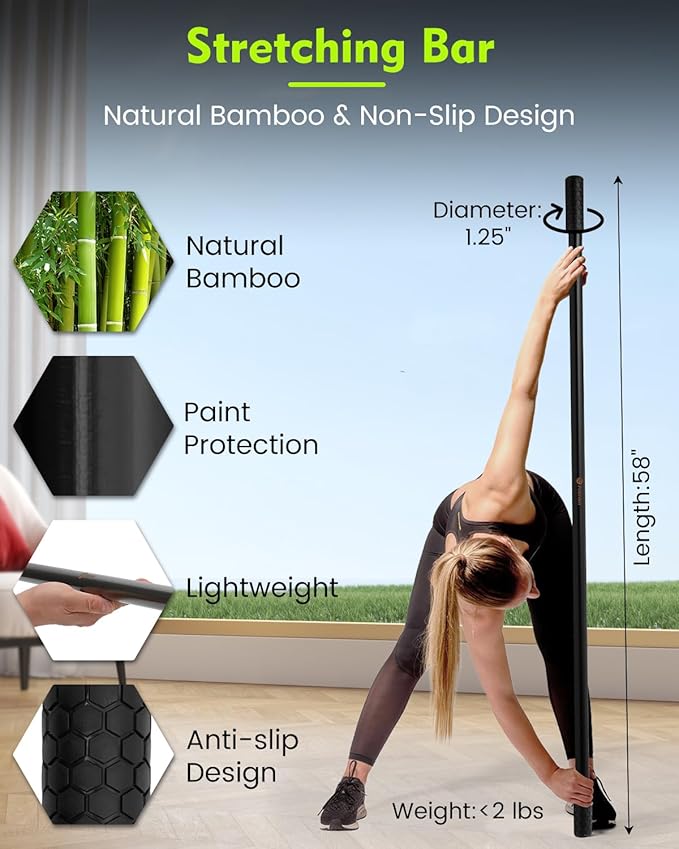 Yoga Stick, 5ft Exercise Stick for Mobility, Stretching Stick with Non-Slip Ends, Exercise Dowel for Pilates, Balance Pole and Stretch Bar for Stretching Equipment