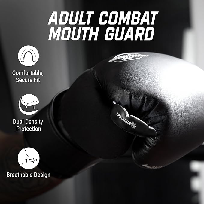 Hayabusa Combat Sports Mouth Guard Youth, Kids and Adult Sizes Comes with Case - Black/White, Adult