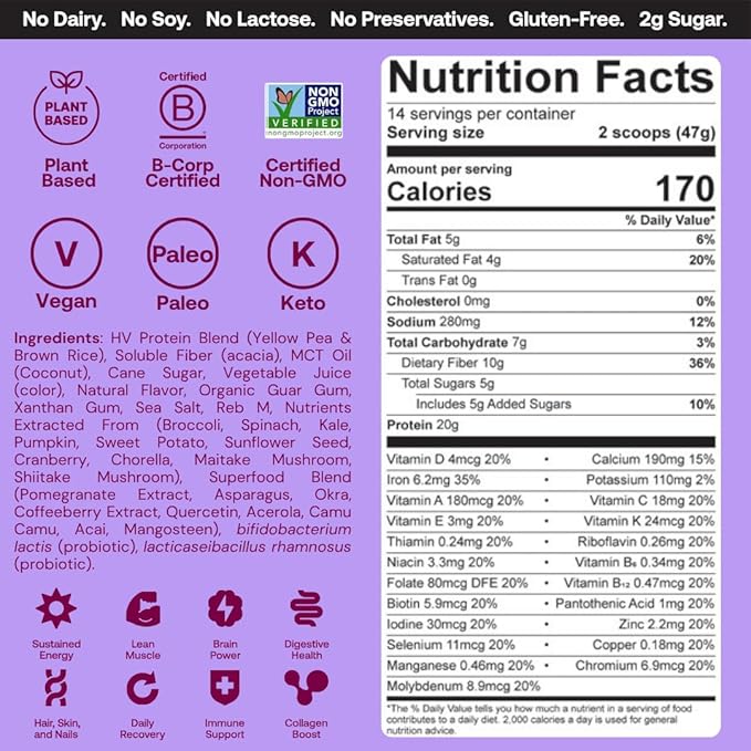 Happy Viking Berry Parfait Plant Protein Powder, Created by Venus Williams, 20G Protein, Low Carb, Keto, Vegan, Gluten-Free, Non-GMO, Superfoods, Complete Meal Replacement, 1 Canister (24 oz.)