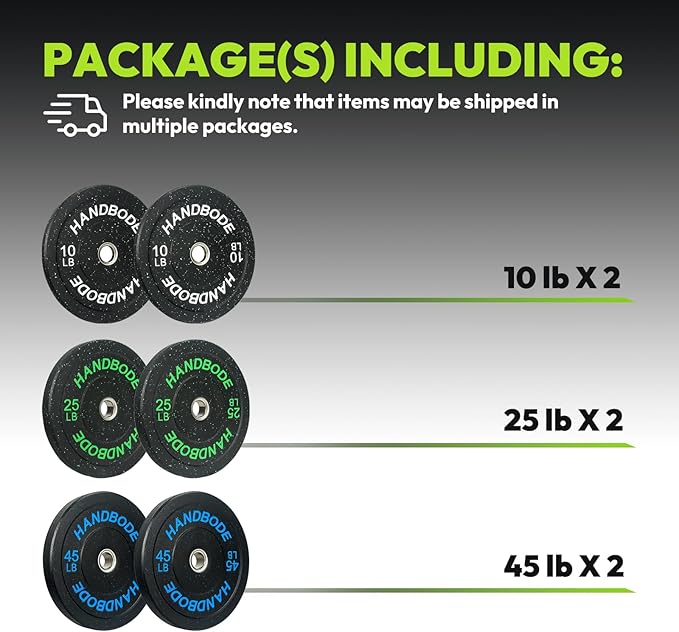 2-Inch Bumper Plates High Bounce, Olympic Weight Plate Set 45/100/160/190/260/300lb, Barbell Weight Plates Set for Home Gym, Colored Weights Rubber Strength Training Plate for Weight Lifting