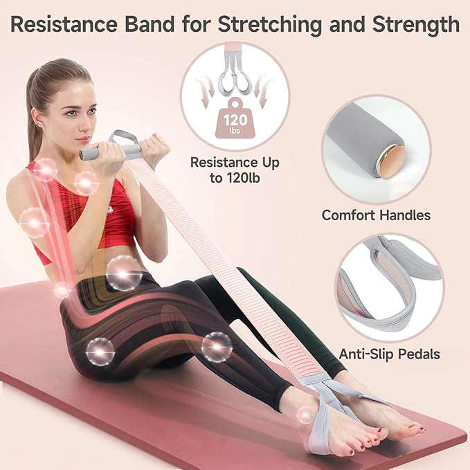 Fabric Resistance Band with Handles, 120lb Full-Body Excercise Band, Non-Slip Elastic Bands for Strength Muscle Training, Stretch Band Workout Equipment for Leg Arm Chest Core Wrist Ankle