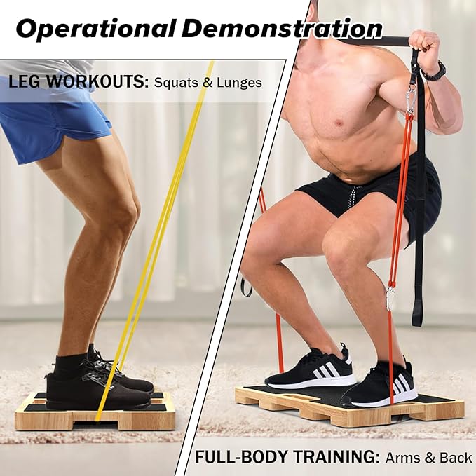 Wooden Resistance Band Foot Plate, Non-Slip Exercise Board with Free Soft Pad & Drawstring Bag for Strength Training, Stretching & Balance, Home Gym Fitness Platform for Full-Body Exercises