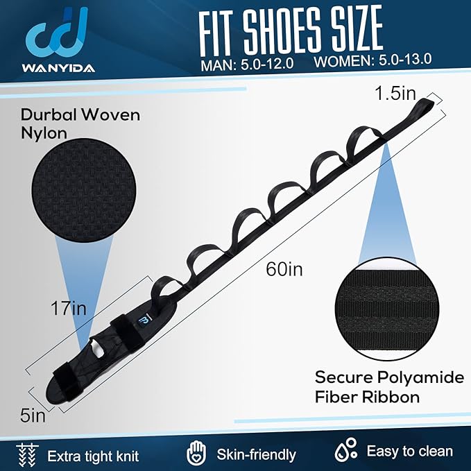 Foot and Calf Stretcher for Plantar Fasciitis, Achilles Tendonitis, Heel Spurs, Drop Foot. Yoga Stretching Strap for Leg, Thigh and Hamstring (Black)