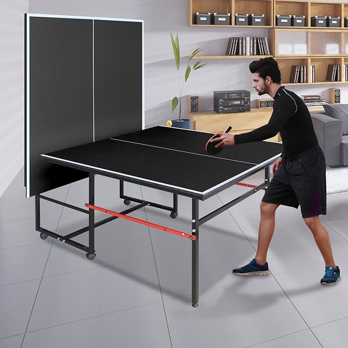4.5FT/6FT/8FT Mid-Size Table Tennis Table Ping-Pong Table Set Foldable & Portable Table Indoor Outdoor for Family Game