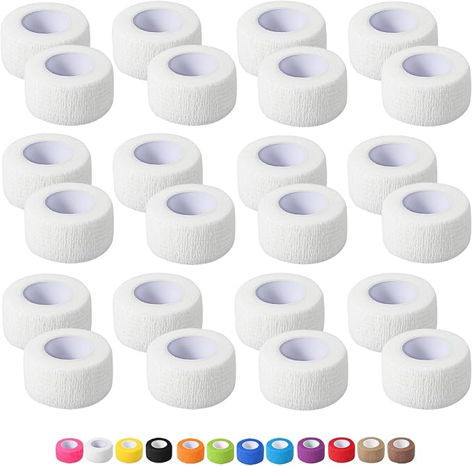 24 Pack Self Adhesive Bandage Wrap, 1 in x 5 Yards Non-Woven Self Adherent Cohesive Bandage, Vet Wrap Wound Tape for Thumb Finger Wrist Knee Ankle, White