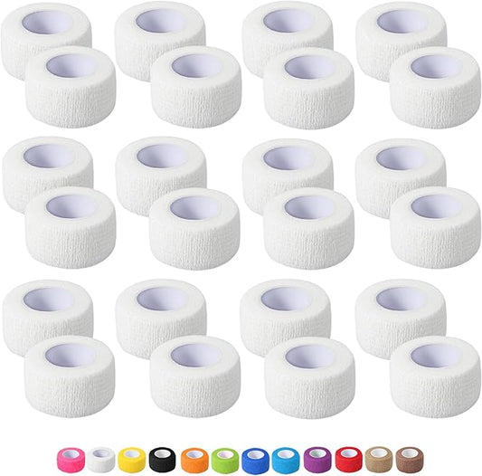 24 Pack Self Adhesive Bandage Wrap, 1 in x 5 Yards Non-Woven Self Adherent Cohesive Bandage, Vet Wrap Wound Tape for Thumb Finger Wrist Knee Ankle, White