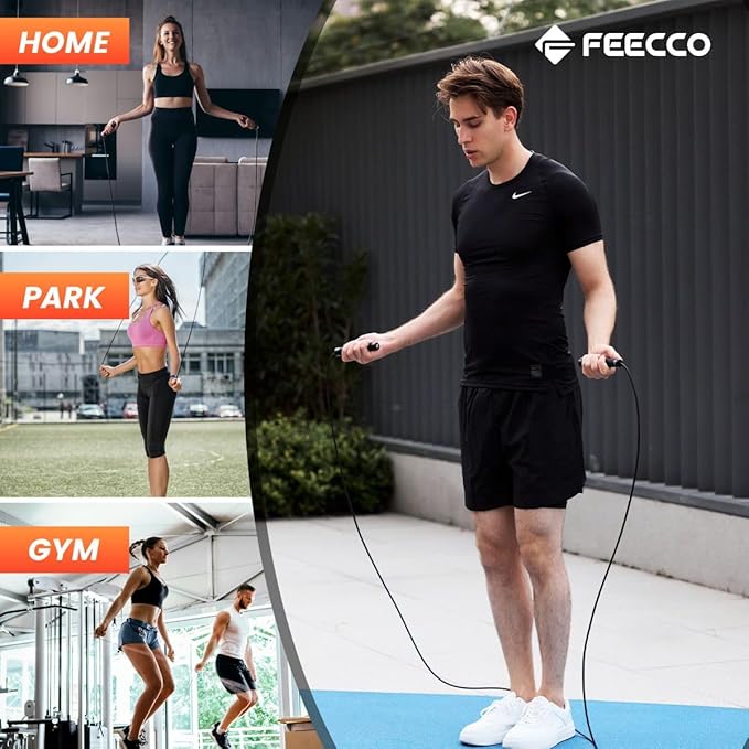 FEECCO Weighted Jump Rope - Heavy PVC Ropes with Metal Handles and Ball Bearings