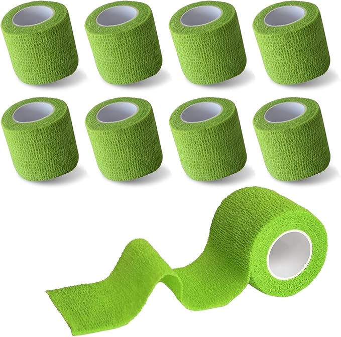 8 Pack 2 in x 5 Yards Cohesive Wrap Self Adhesive Bandage Wrap Elastic Self Adherent Wrap Self Stick Vet Tape for Athletic, Wrist, Ankle, Knees, Pets (Grass Green)