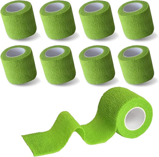 8 Pack 2 in x 5 Yards Cohesive Wrap Self Adhesive Bandage Wrap Elastic Self Adherent Wrap Self Stick Vet Tape for Athletic, Wrist, Ankle, Knees, Pets (Grass Green)