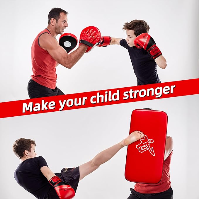 3-in-1 Boxing Pads and Kick Punching Mitts Set, Leather Hand Target Focus Pads, MMA Muay Thai Pads for Kicking Taekwondo Karate Kickboxing, Kids Adults Boxing Training Sparring Gear Equipment