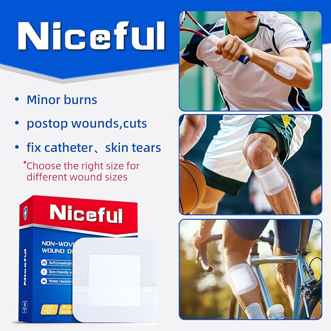 50Pcs Adhesive Gauze Island Dressing 6"x6", Water-Resistant Wound Dressing, Sterile & Absorbent Medical Grade Dressing Pad First Aid Dressing Pads