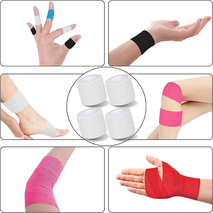 8 Pack 2 in x 5 Yards Self Adhesive Bandage Wrap Elastic Cohesive Self Adherent Bandage Self Stick Vet Tape for Athletic, Wrist, Ankle, Knees, Pets (White)