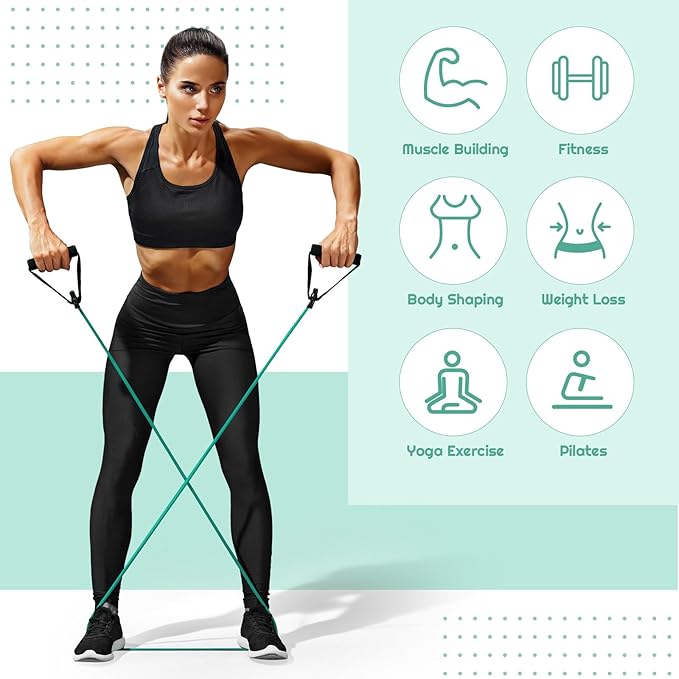 6 Pcs Fitness Resistance Exercise Bands 6 Tube Pedal Puller Resistance Band Set for Women Weight Loss Thigh Training Workout Equipment Elastic Arms Abdomen Shoulder Waist Leg Beginners Yoga