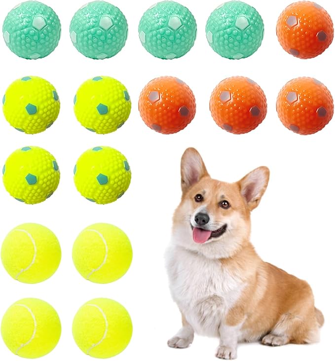 2 inch Dog Training Tennis Balls and Rubber Balls, Interactive Dog Playing Balls Dog Toy Balls Chew Toys for Small Medium Size Dogs Playing Fetching (16 Pack)