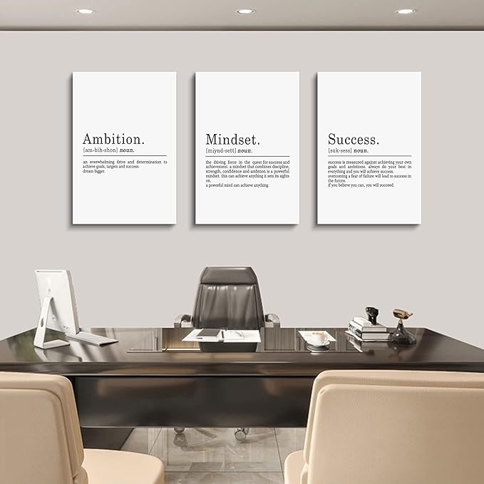 Inspirierendes Leinwandbild – Ephany Art – Mindset Zitate Drucke, motivierende Wandkunst, Erfolg, gerahmtes Unternehmer-Poster, positive Zitate, Arbeitsplatz (L-3 Stück, 40.6x61x3 Stück)