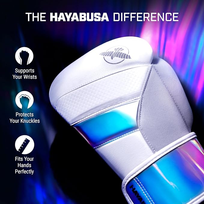Hayabusa T3 Boxing Gloves for Men and Women Wrist and Knuckle Protection, Dual-X Hook and Loop Closure, Splinted Wrist Support, 5 Layer Foam Knuckle Padding