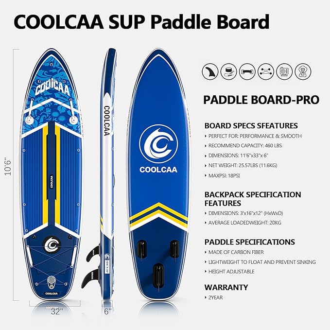 Inflatable Paddle Board, Stand Up Paddleboard with Premium SUP Accessories for Fishing & Yoga, 460lb Capacity, Non-Slip EVA Deck, Blow Up Paddle Boards for Adults & Beginner