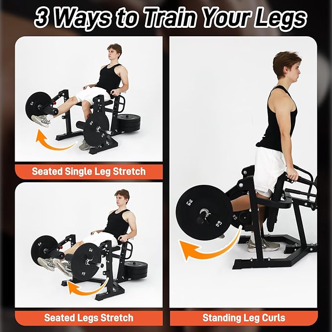 3 in 1 Leg Extension & Curl Machine, Separation Single Leg Extension, Stand Leg Curl, Leg Workout, Adjustable Bench, Plate Storage Rod, Compatible with 1'' & 2'' Weight Plates