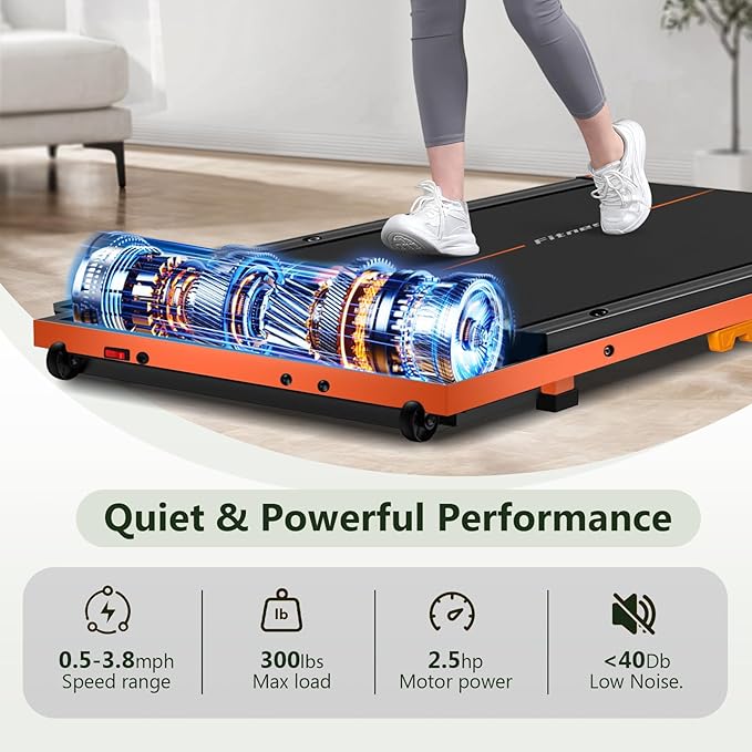 Walking Pad, Under Desk Treadmill for Home, Portable Treadmill 300 lbs Capacity (Orange-Handrail New)